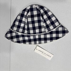 Janie and Jack Baby Bucket Hat Strap 6-12 M Black Gingham Check Sun Hat Beach